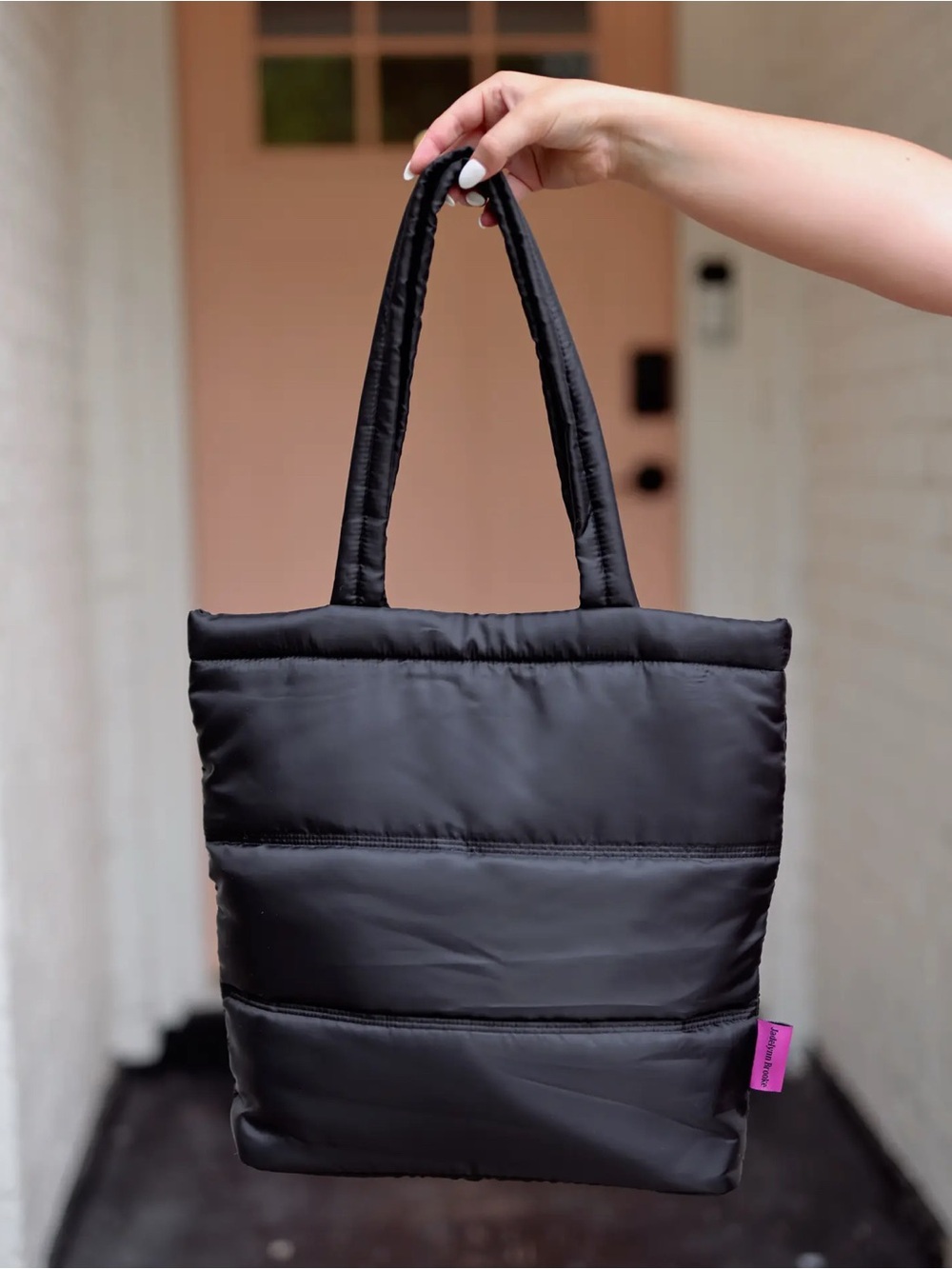 Black Puffer Tote Bag - Lightweight Quilted Carryall